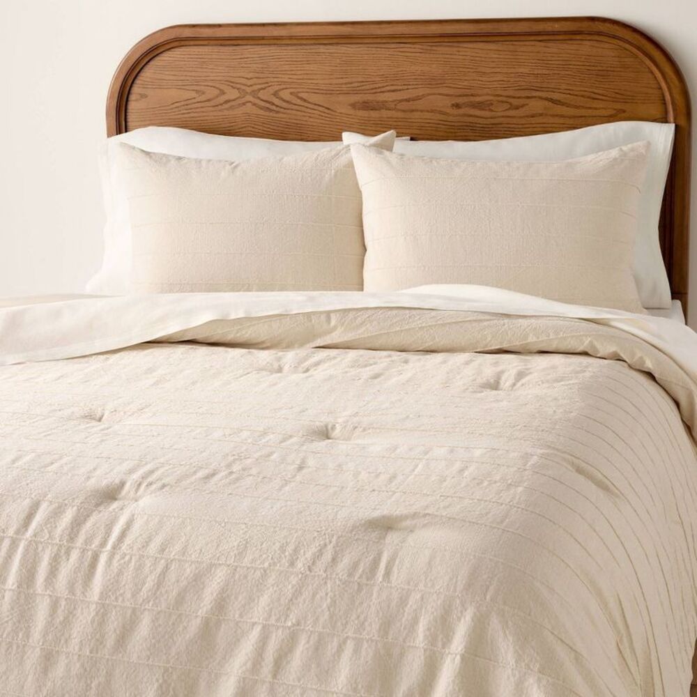 Full/Queen Stitch Stripe Duvet Cover Tan - Hearth  Tan